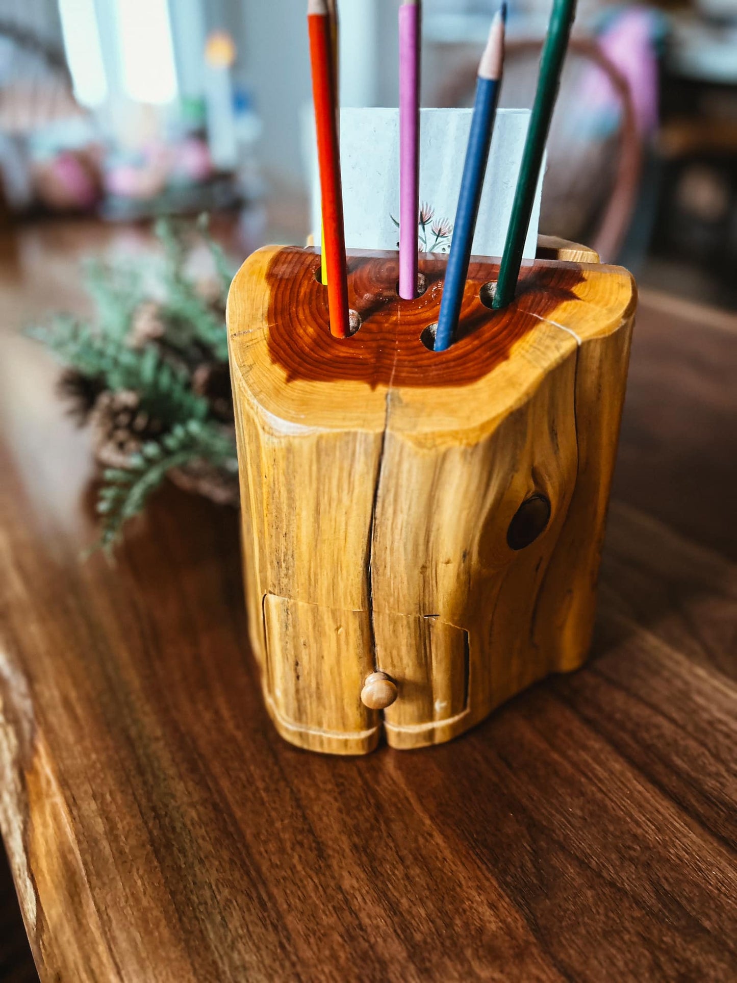 Cedar Pencil Holder with Drawer