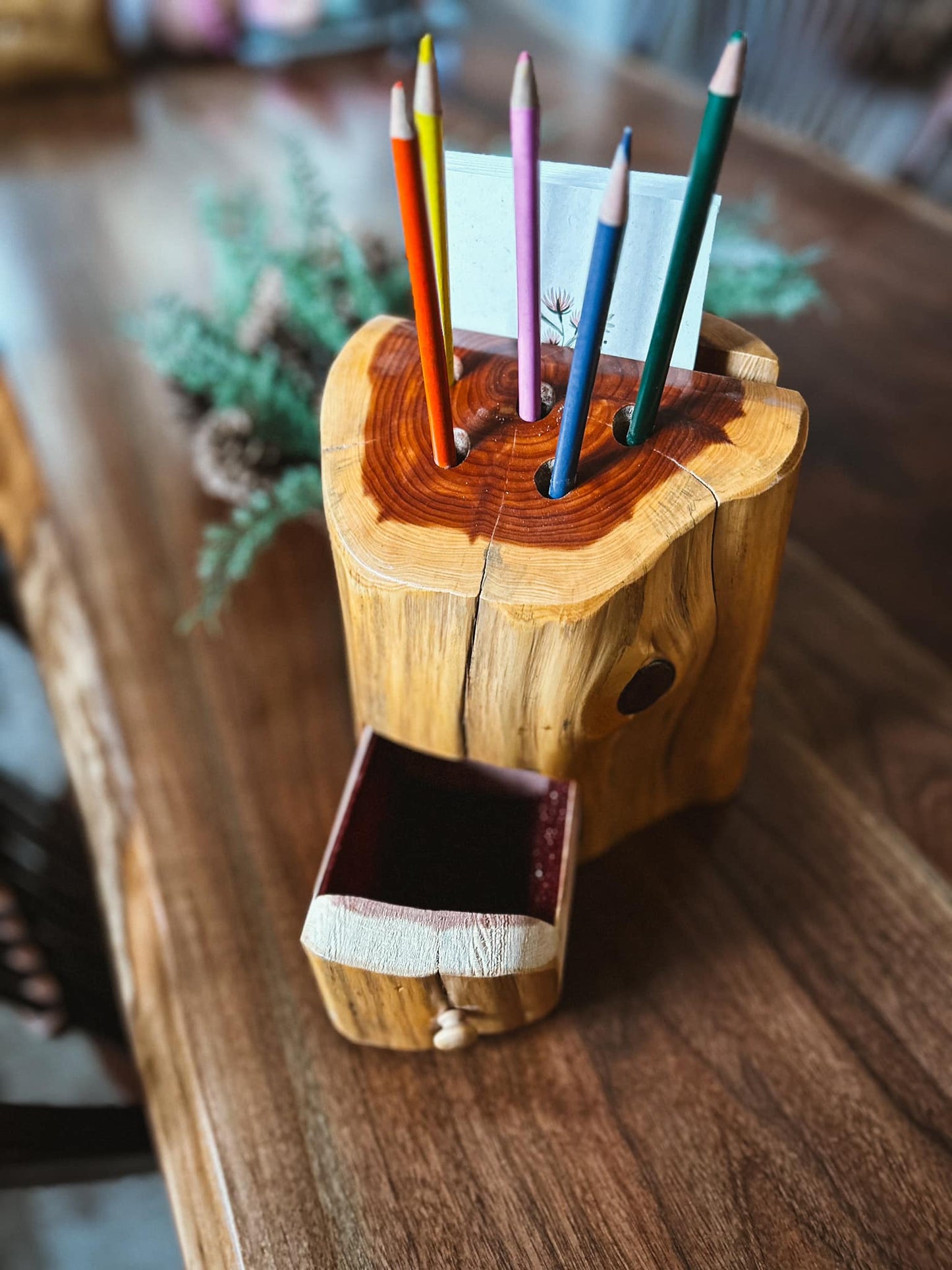 Cedar Pencil Holder with Drawer